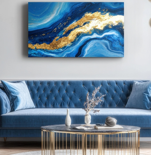 Blue Gold Marble Canvas details-Melriona
